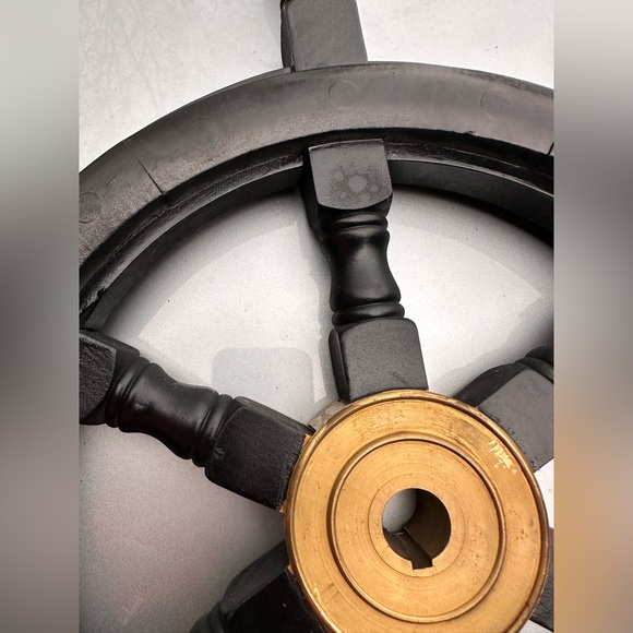 Vintage Nautical Handcrafted Black Wooden and Brass Ship Wheel - Picture 3 of 4